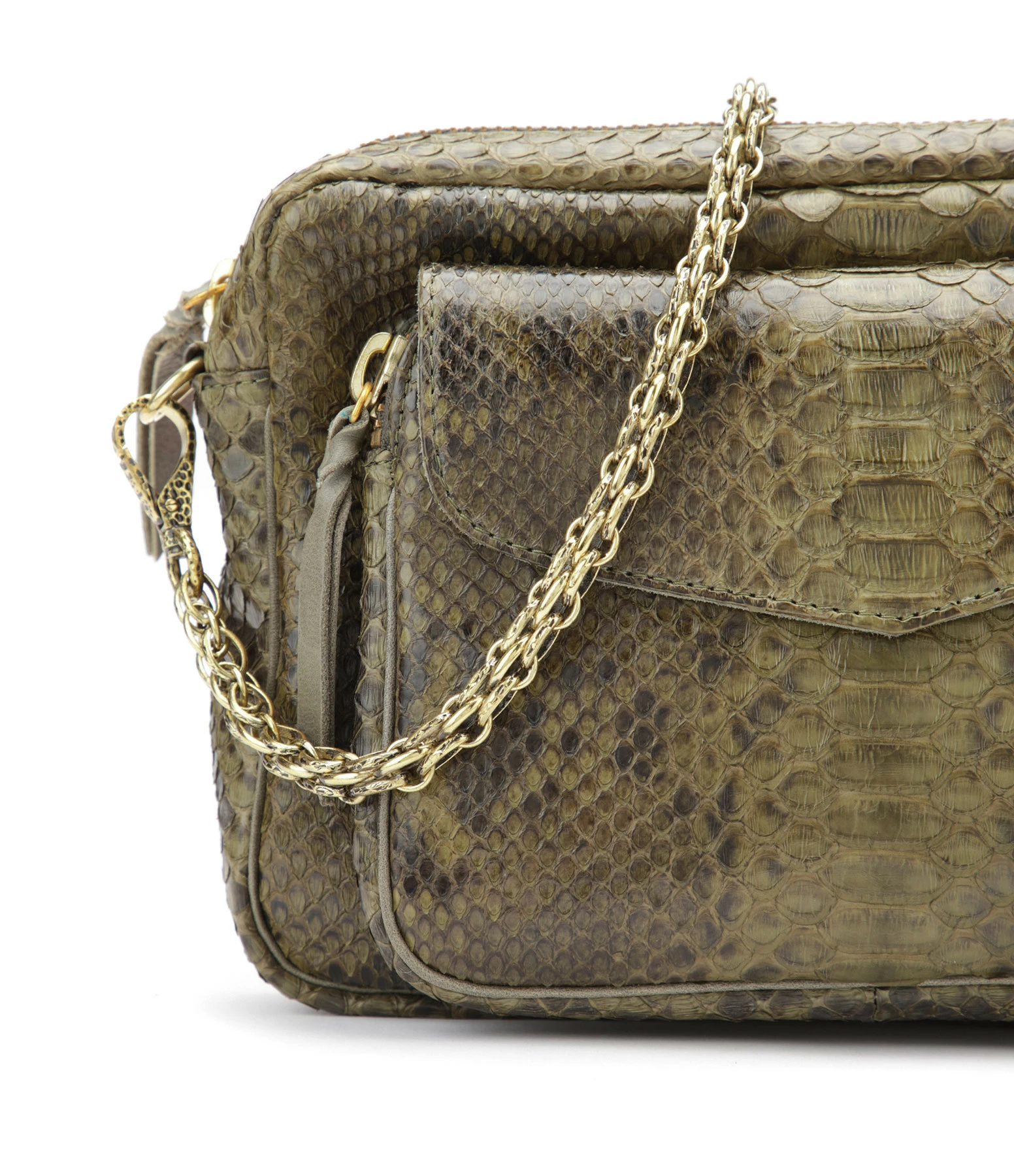 CLARIS VIROT Sac Big Charly Python Kaki Foncé 5 CLARIS VIROT Sac Big Charly Python Kaki Foncé – Image 3