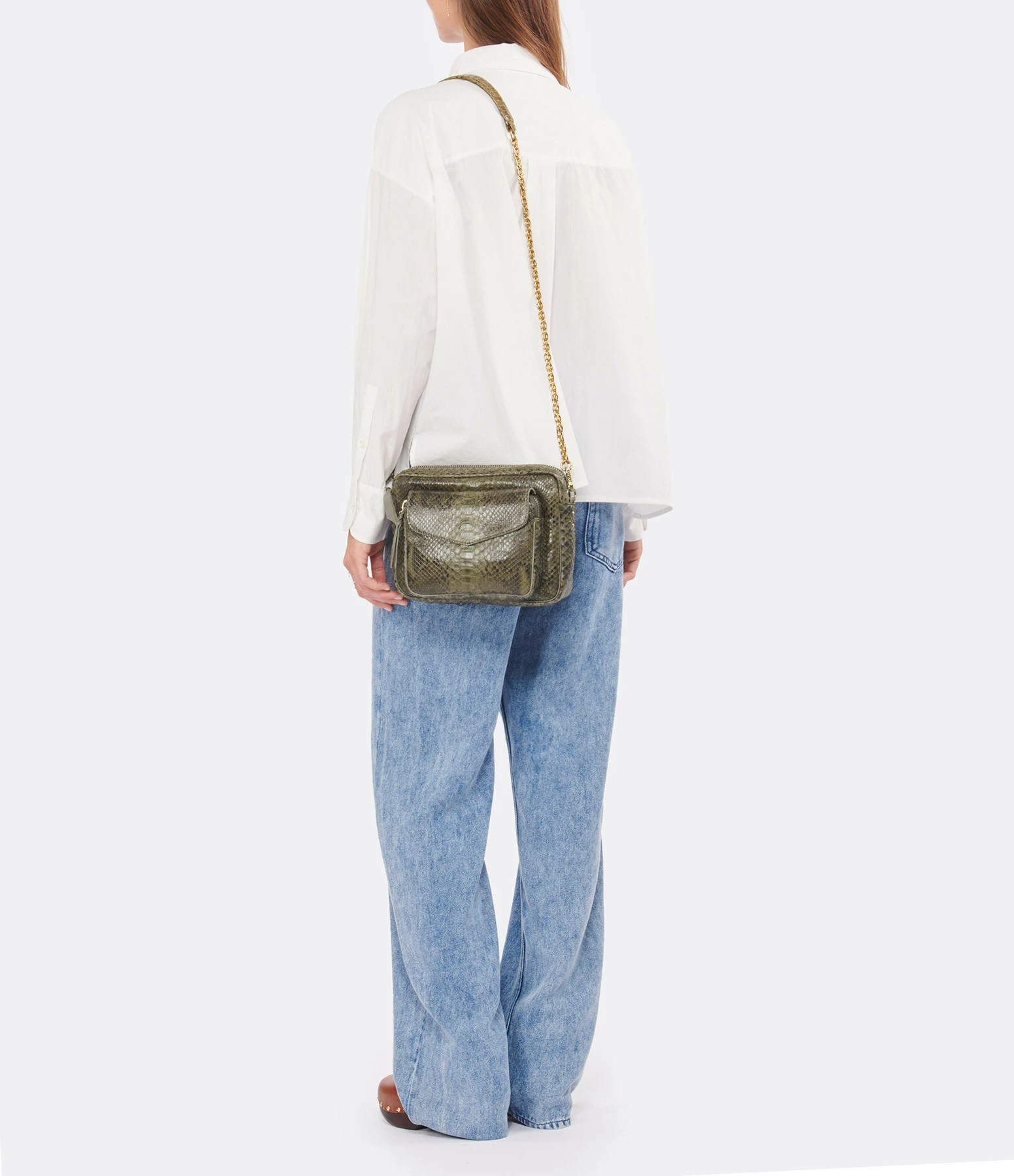 CLARIS VIROT Sac Big Charly Python Kaki Foncé 7 CLARIS VIROT Sac Big Charly Python Kaki Foncé – Image 5