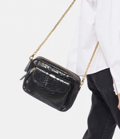 CLARIS VIROT Sac Big Charly Python Chaîne Dorée Noir -jerome dreyfuss shop unnamed file 2747