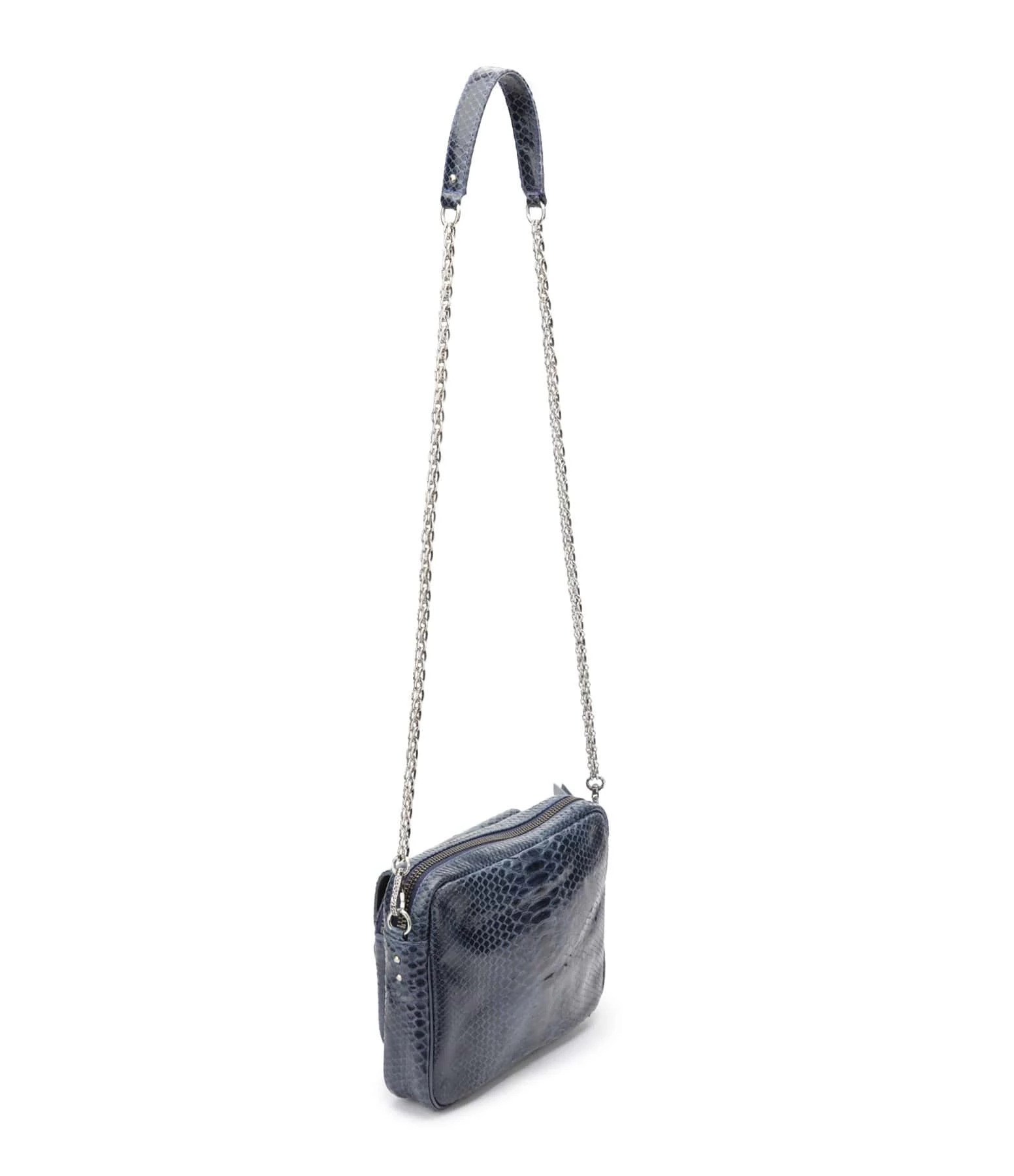CLARIS VIROT Sac Big Charly Python Navy Argentée 4 CLARIS VIROT Sac Big Charly Python Navy Argentée – Image 2