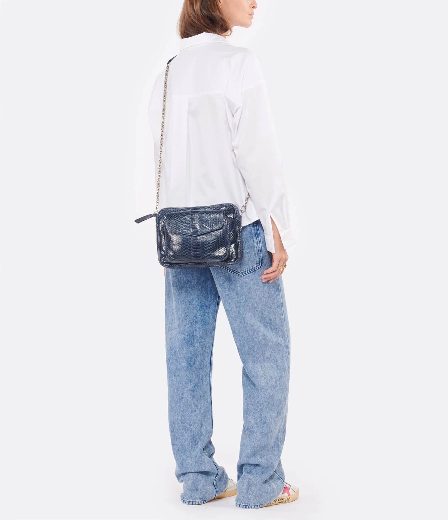 CLARIS VIROT Sac Big Charly Python Navy Argentée 6 CLARIS VIROT Sac Big Charly Python Navy Argentée – Image 4