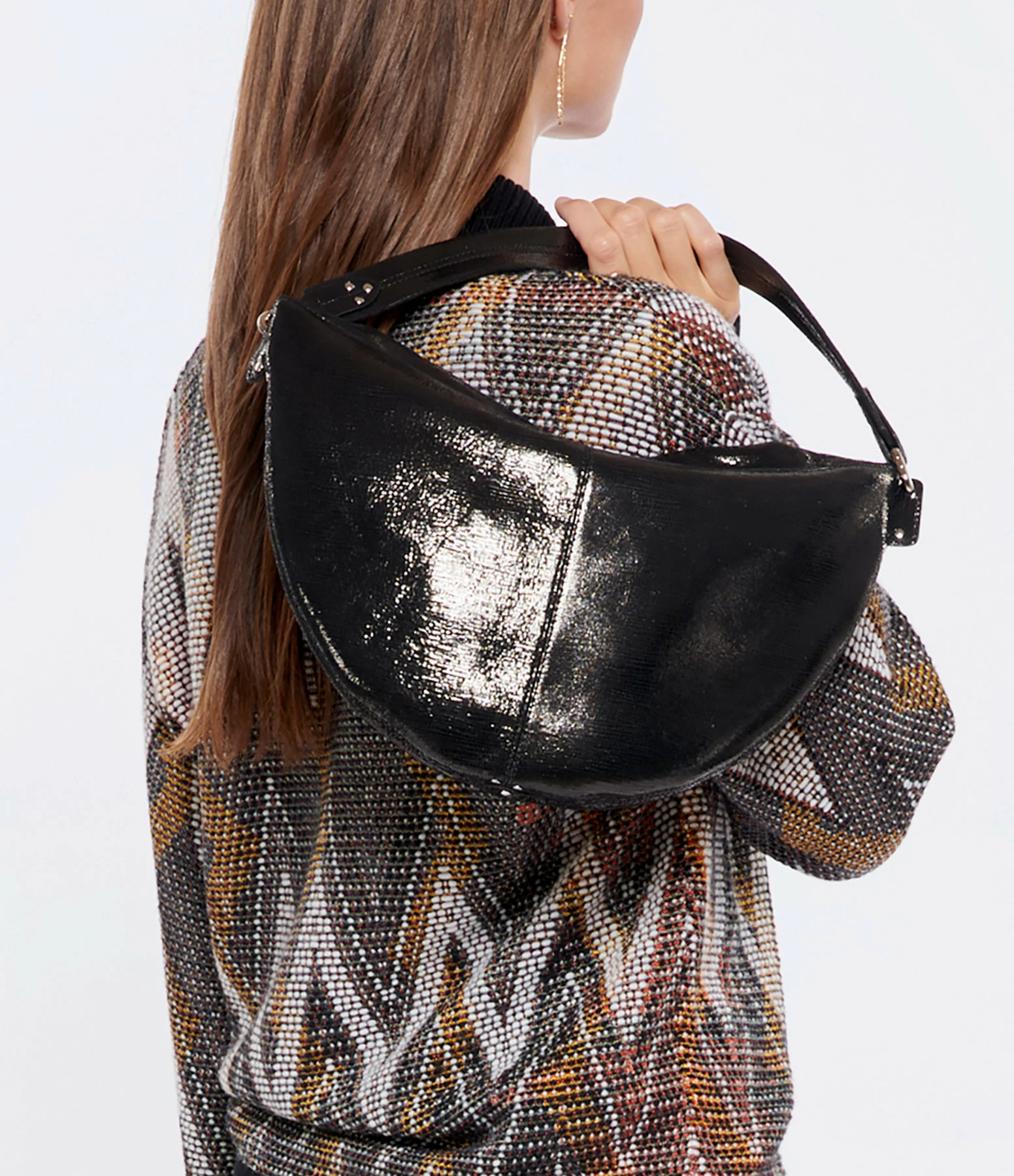 JEROME DREYFUSS Sac Paul Lune Cuir Lamé Noir 5 JEROME DREYFUSS Sac Paul Lune Cuir Lamé Noir – Image 3