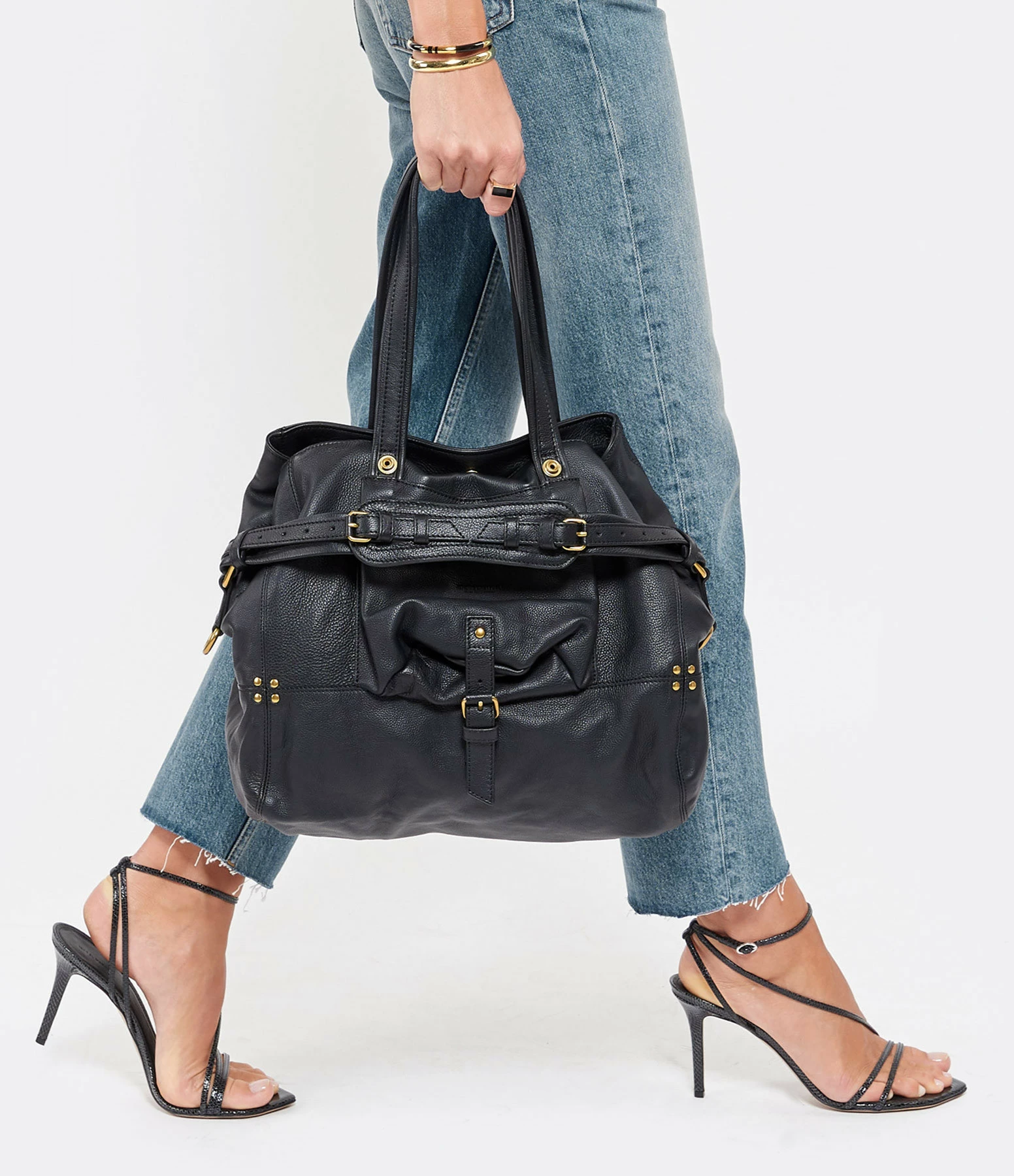 JEROME DREYFUSS Sac Billy M Cuir Grainé Noir Brass 8 JEROME DREYFUSS Sac Billy M Cuir Grainé Noir Brass – Image 6