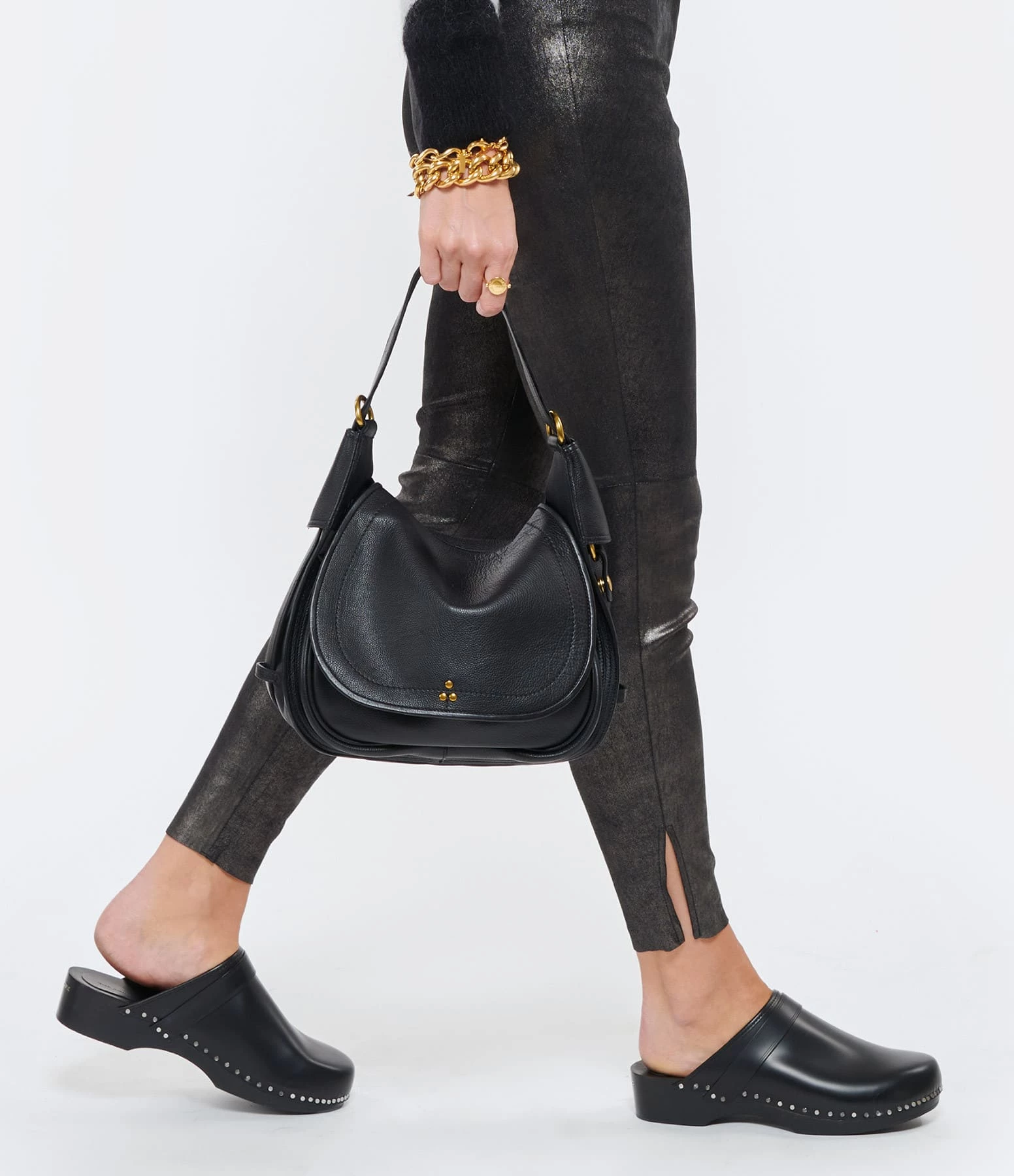 JEROME DREYFUSS Sac Philippe Cuir Grainé Noir Brass 7 JEROME DREYFUSS Sac Philippe Cuir Grainé Noir Brass – Image 5