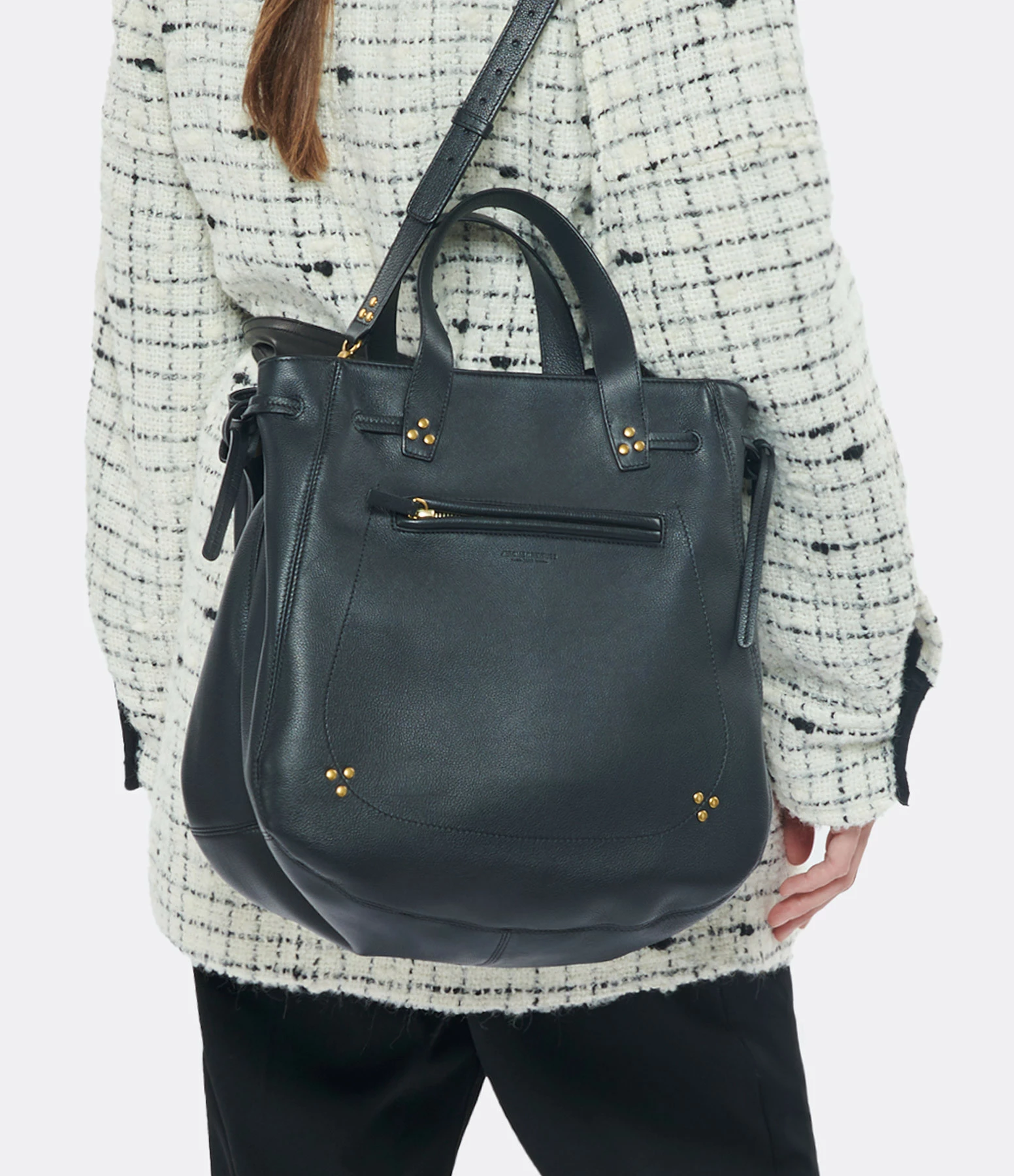 JEROME DREYFUSS Sac Marius Cuir Grainé Noir Brass 6 JEROME DREYFUSS Sac Marius Cuir Grainé Noir Brass – Image 4