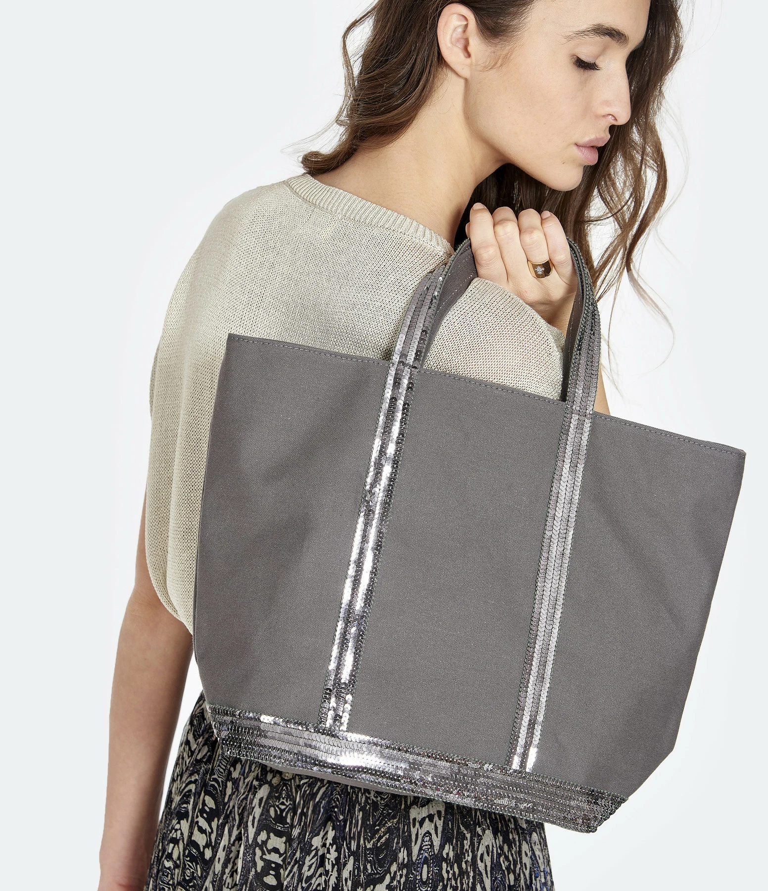 VANESSA BRUNO Cabas M Coton Anthracite 6 VANESSA BRUNO Cabas M Coton Anthracite – Image 4