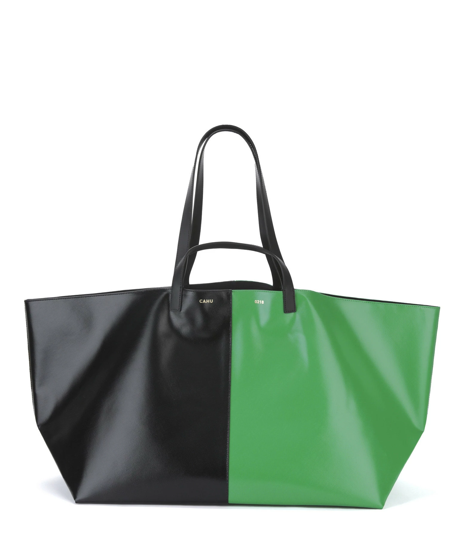CAHU Cabas Pratique L Toile Noir Vert 3 CAHU Cabas Pratique L Toile Noir Vert