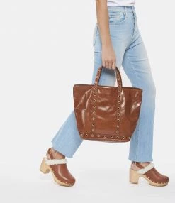 VANESSA BRUNO Cabas M Cuir Vachette Œillets Havane -jerome dreyfuss shop unnamed file 471