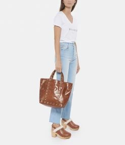 VANESSA BRUNO Cabas M Cuir Vachette Œillets Havane -jerome dreyfuss shop unnamed file 472