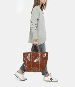 VANESSA BRUNO Cabas M Cuir Vachette Œillets Havane -jerome dreyfuss shop unnamed file 473