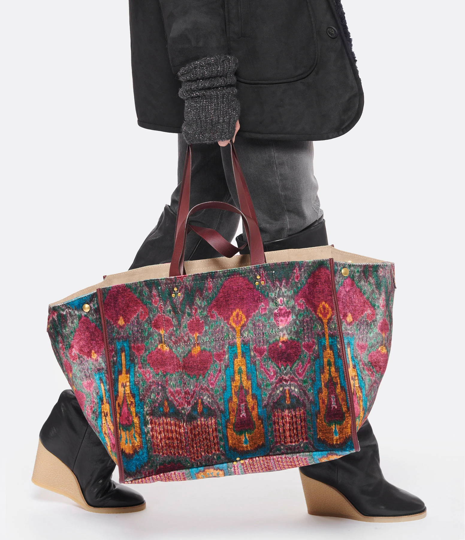 JEROME DREYFUSS Cabas Léon L Velours Imprimé Ikat, Capsule Velours 5 JEROME DREYFUSS Cabas Léon L Velours Imprimé Ikat, Capsule Velours – Image 3