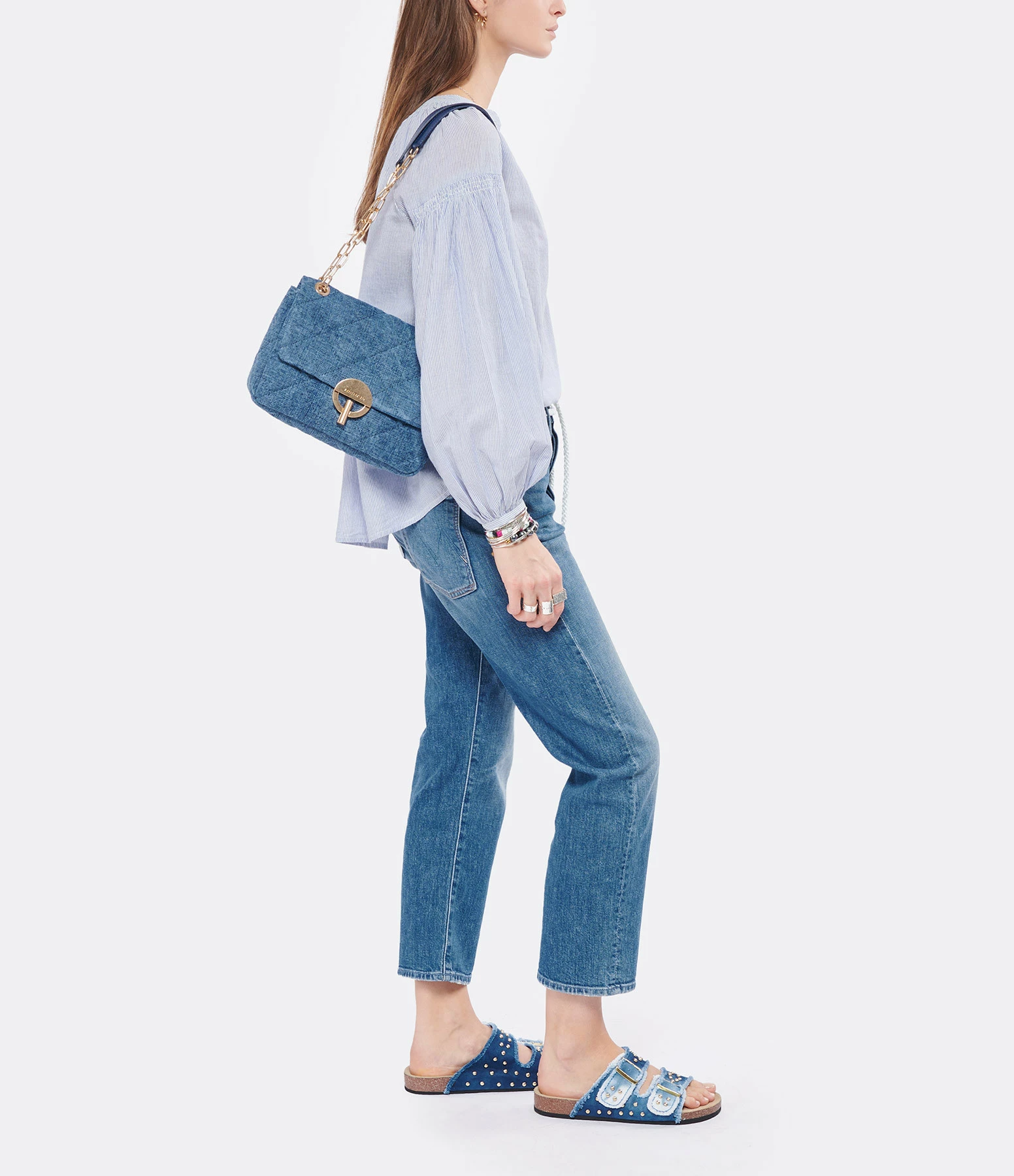 VANESSA BRUNO Sac Moon MM Lin Indigo 8 VANESSA BRUNO Sac Moon MM Lin Indigo – Image 6