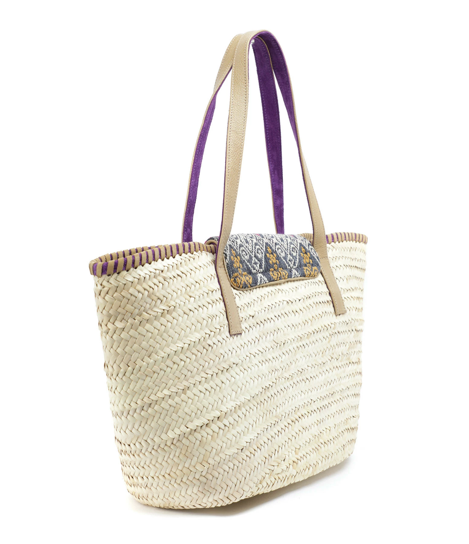 CLARIS VIROT Panier Zoé Sumba Indigo Cuir Sable 4 CLARIS VIROT Panier Zoé Sumba Indigo Cuir Sable – Image 2