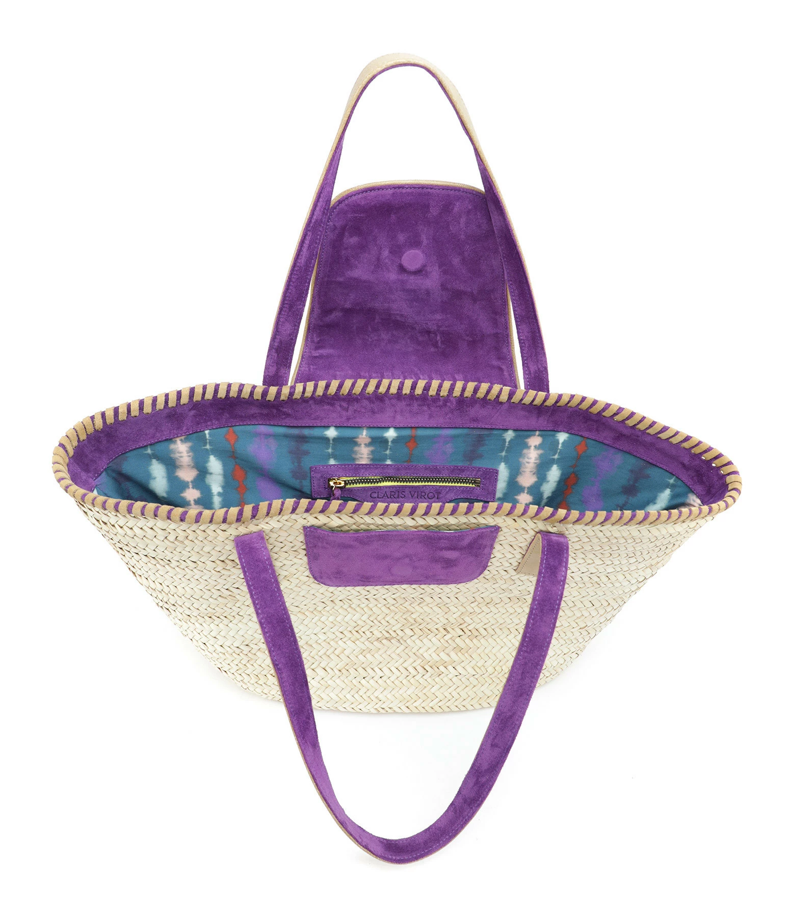 CLARIS VIROT Panier Zoé Sumba Indigo Cuir Sable 5 CLARIS VIROT Panier Zoé Sumba Indigo Cuir Sable – Image 3