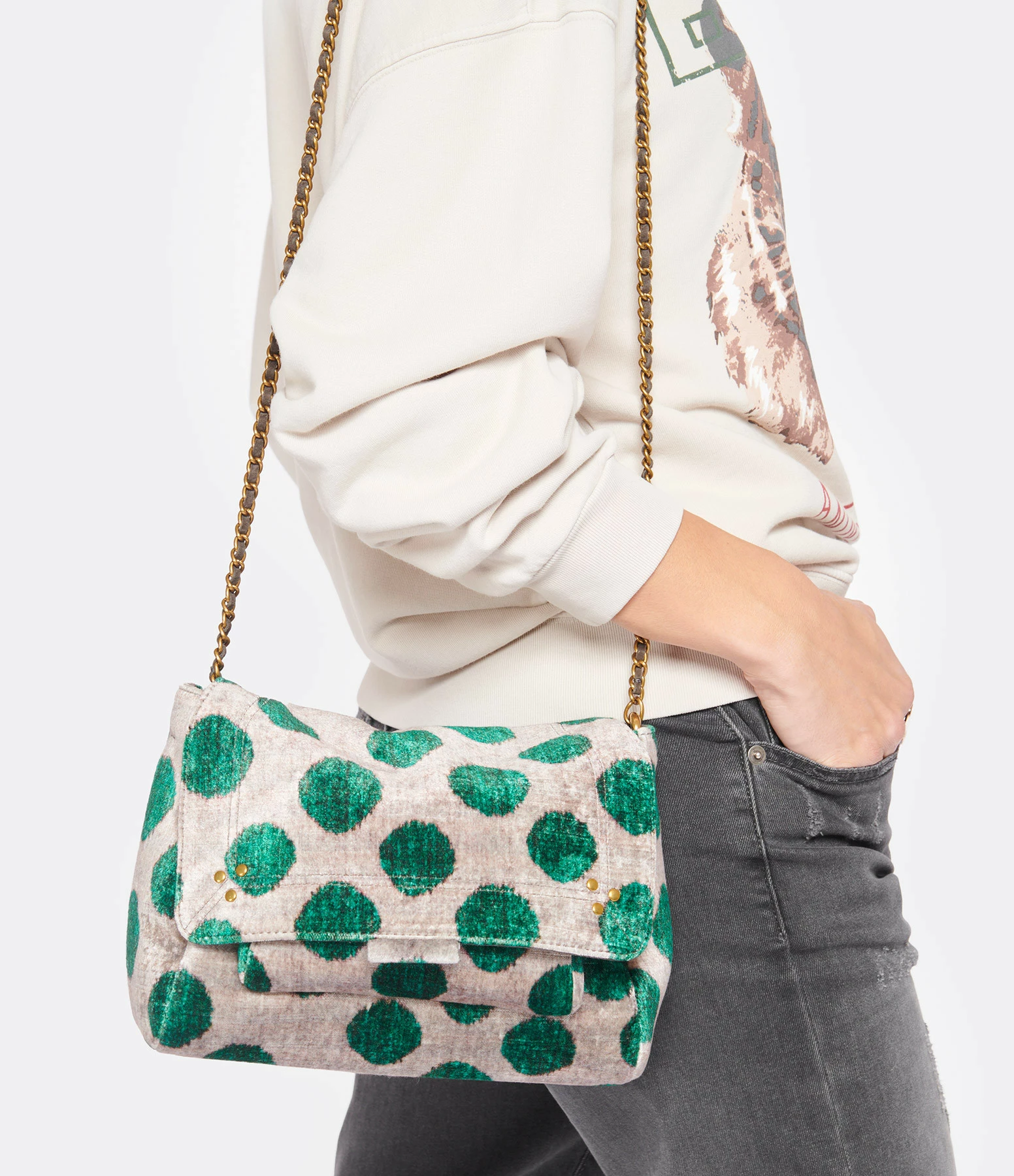 JEROME DREYFUSS Sac Lulu M Velours Imprimé Pois, Capsule Velours 7 JEROME DREYFUSS Sac Lulu M Velours Imprimé Pois, Capsule Velours – Image 5