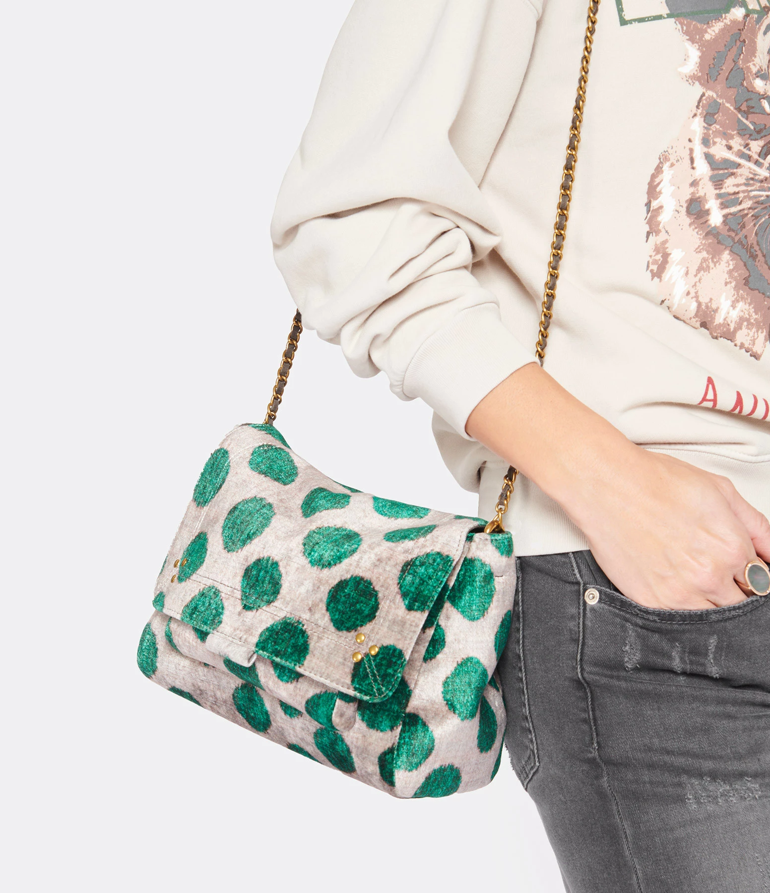 JEROME DREYFUSS Sac Lulu M Velours Imprimé Pois, Capsule Velours 8 JEROME DREYFUSS Sac Lulu M Velours Imprimé Pois, Capsule Velours – Image 6