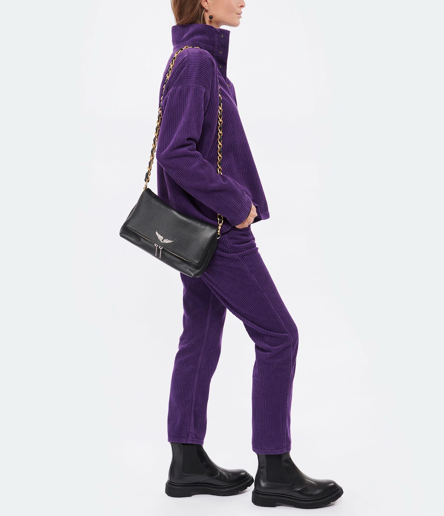 ZADIG & VOLTAIRE Bandoulière Chaîne Cuir Grainé Noir Doré 7 ZADIG & VOLTAIRE Bandoulière Chaîne Cuir Grainé Noir Doré – Image 5